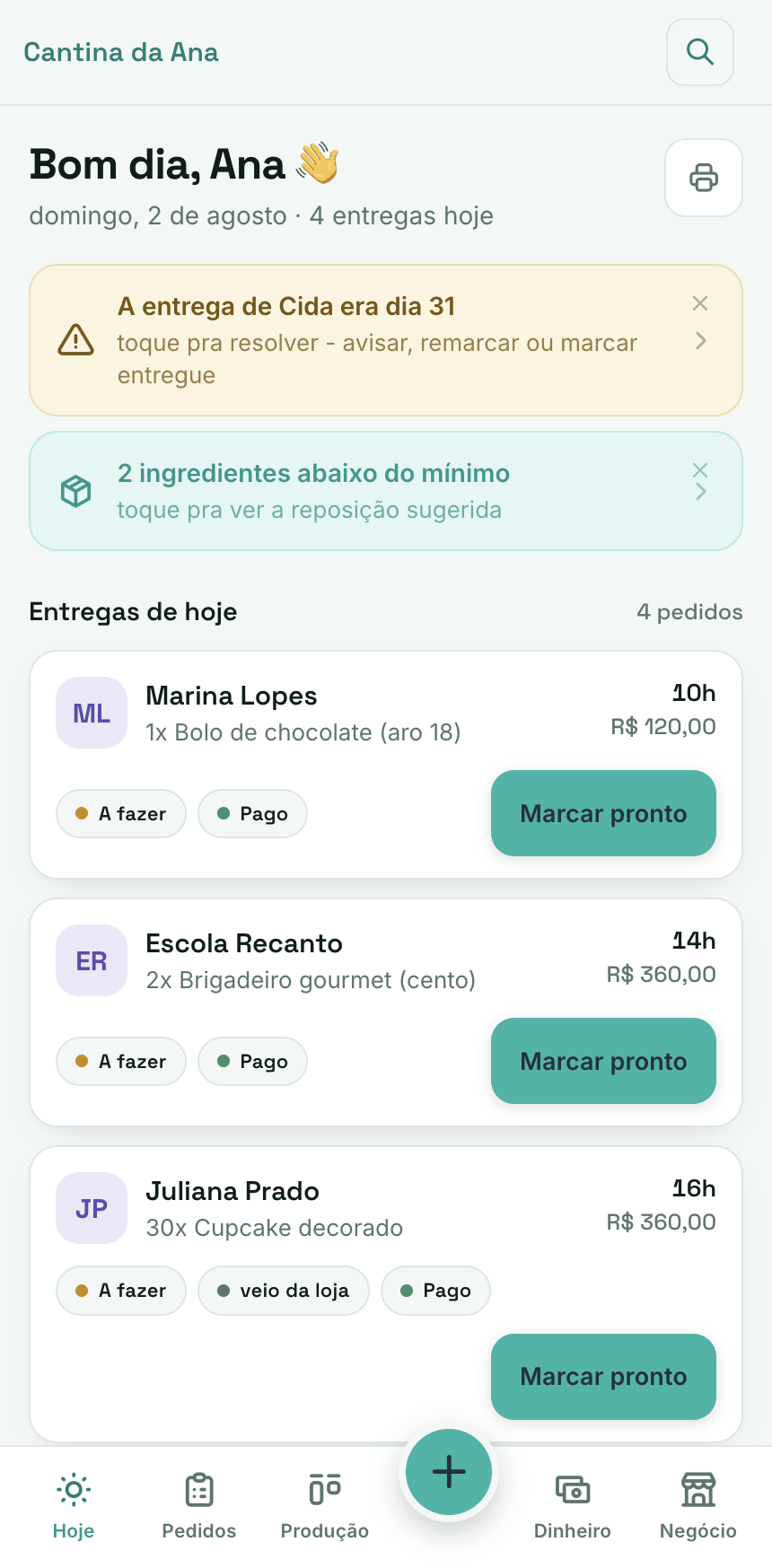 Print real da aba Hoje no celular